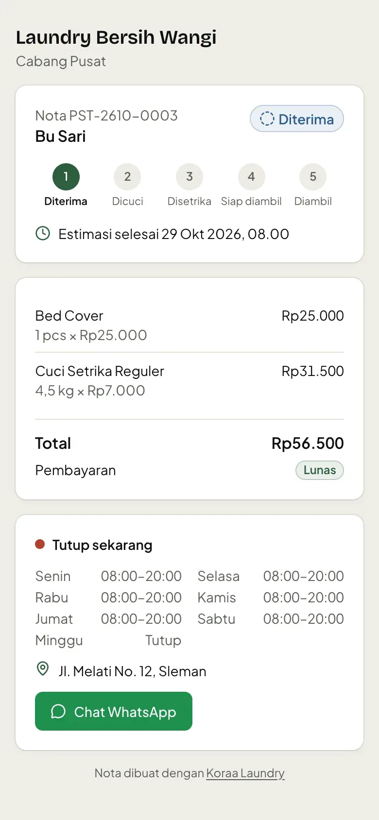 Nota online pelanggan