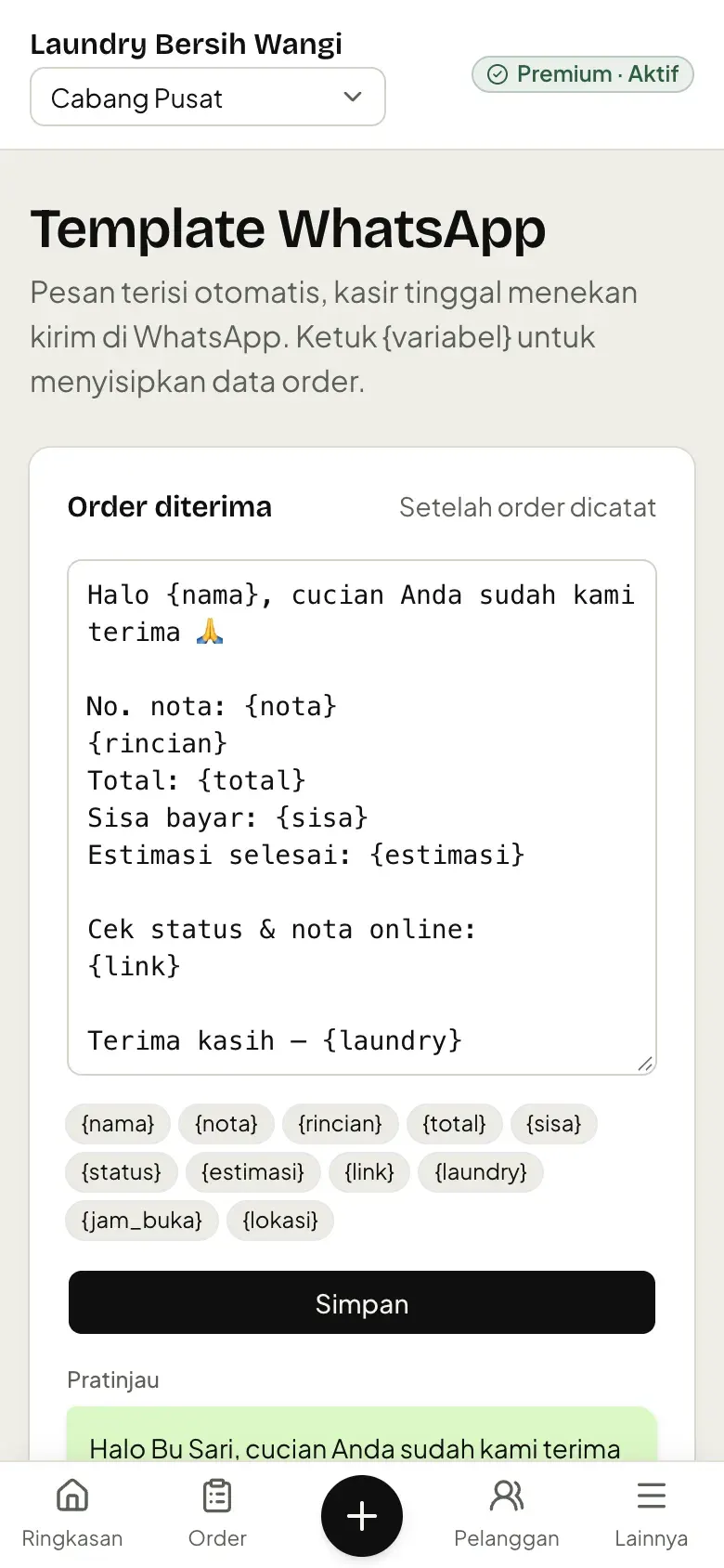 Template pesan WhatsApp