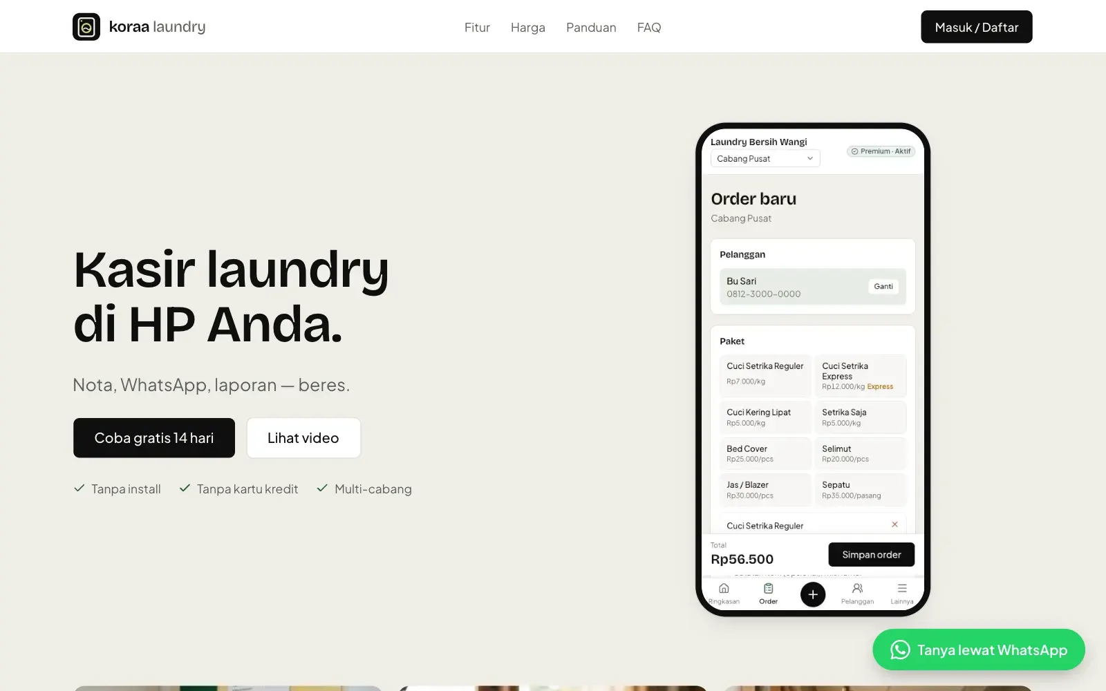 Landing page Koraa Laundry