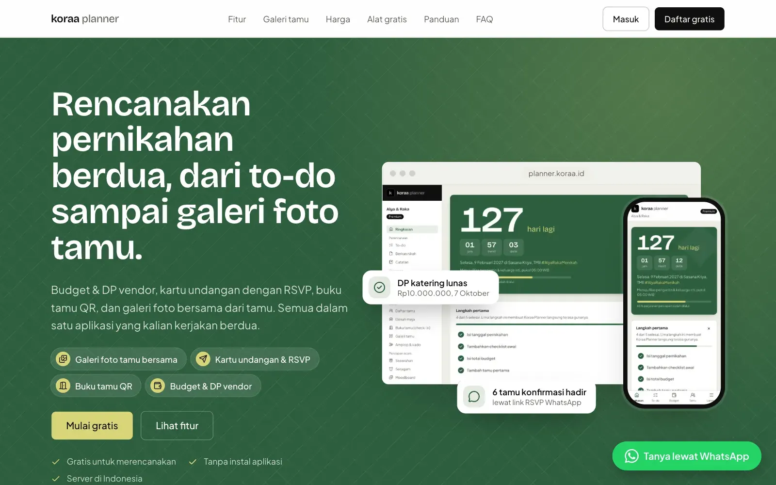 Landing page Koraa Planner