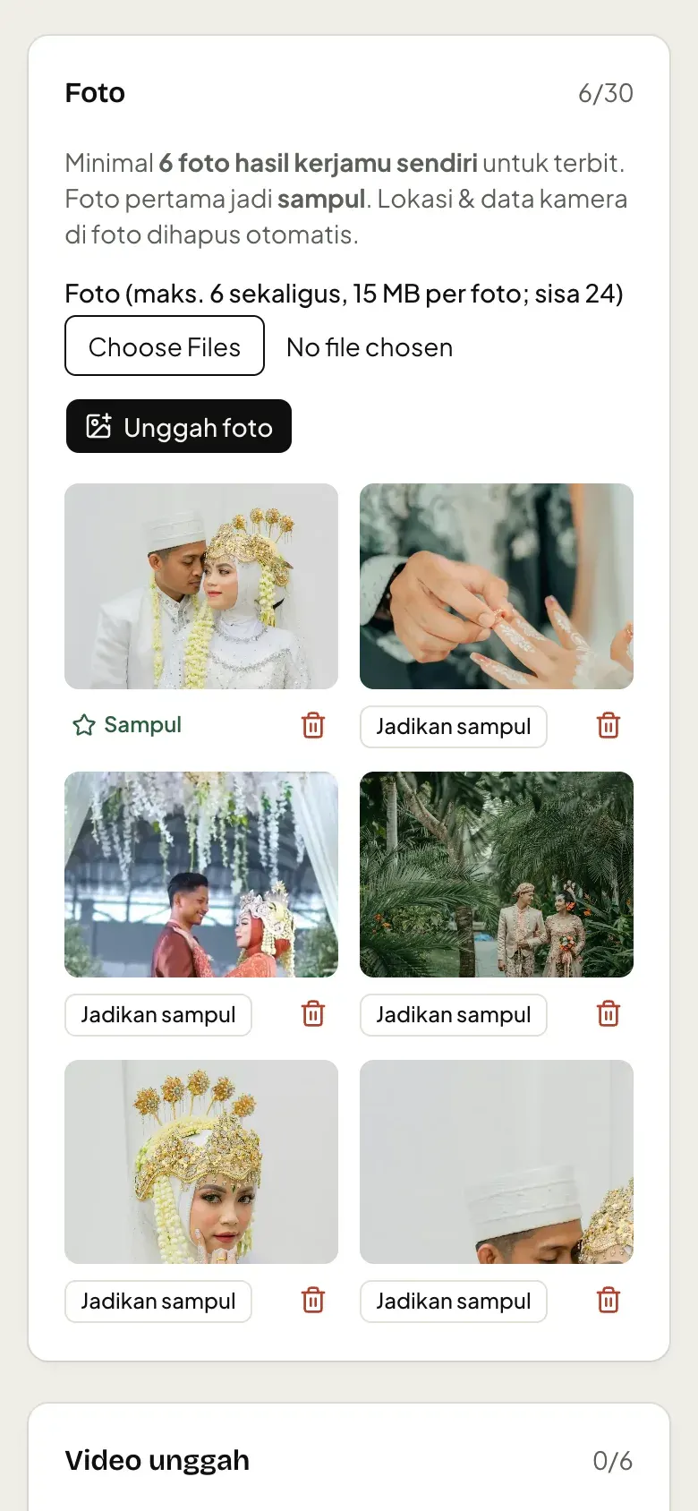 Unggah foto & video vendor